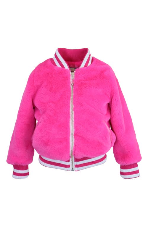 Shop Widgeon Kids' Faux Fur Varsity Bomber Jacket (toddler & Little Girl0 In Hot Pink Puff