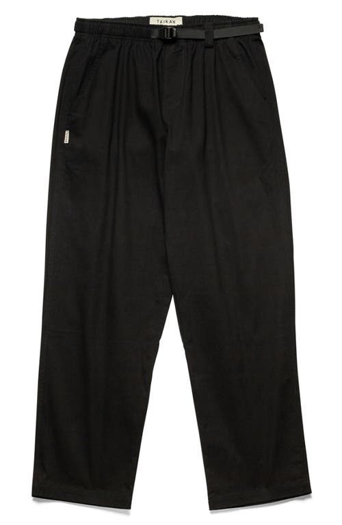 Chiller Belted Loose Fit Cotton Stretch Twill Pants in Black Twill