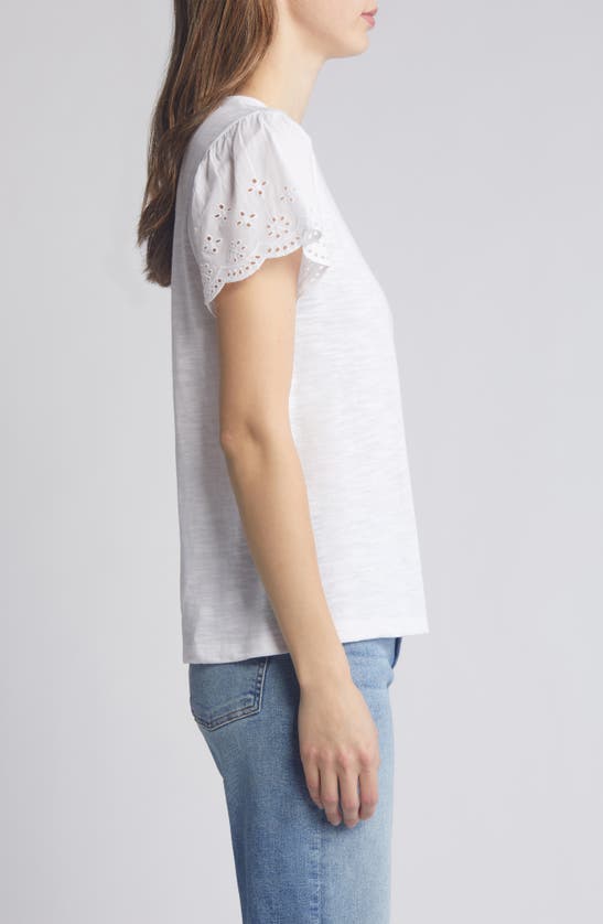 Shop Caslon Mixed Media Eyelet Sleeve Top In White