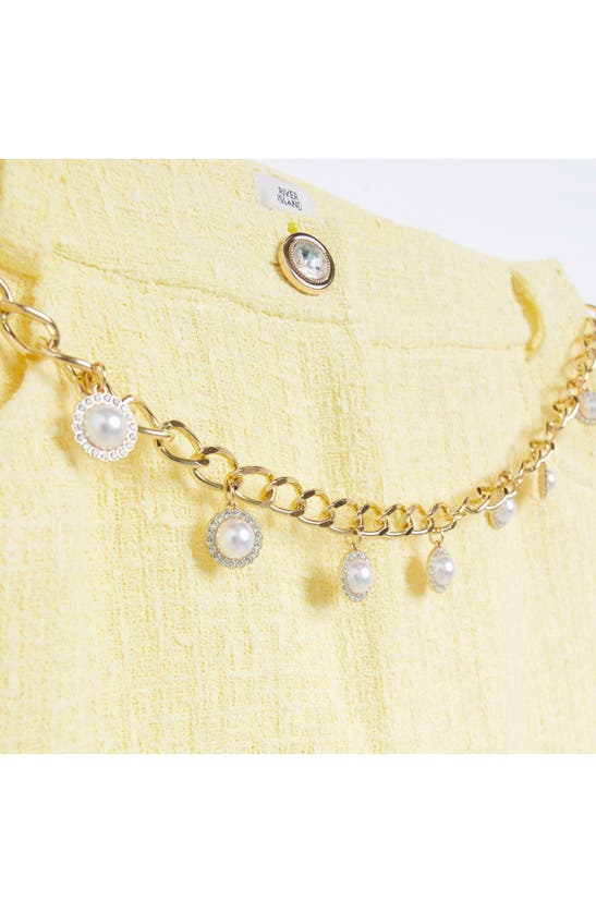 RIVER ISLAND IMITATION PEARL BELT COTTON BLEND BOUCLÉ PENCIL SKIRT