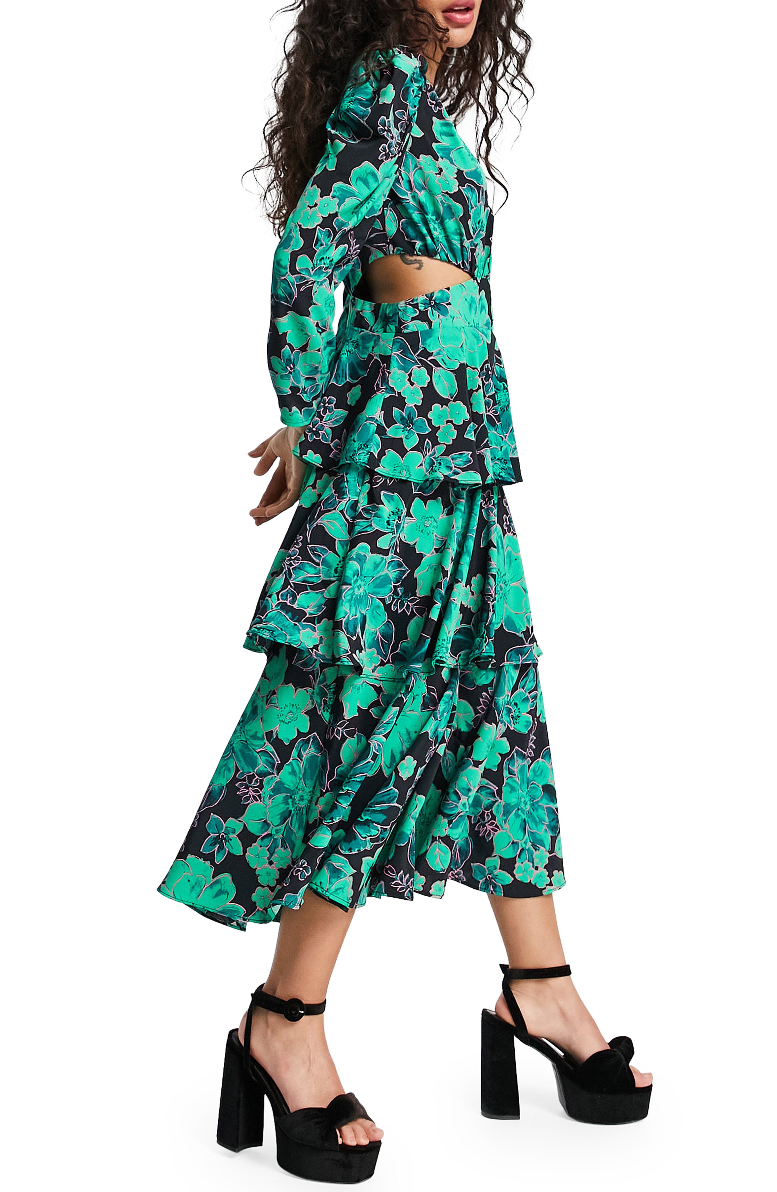 Print Cutout Long Sleeve Midi Dress Nordstrom
