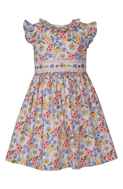 Iris & Ivy Kids' Floral Smocked Party Dress In Ivory/floral Multi