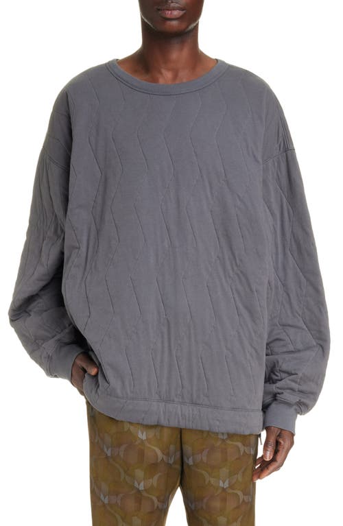 Hegans Quilted Cotton Jersey Crewneck Sweatshirt in Grey