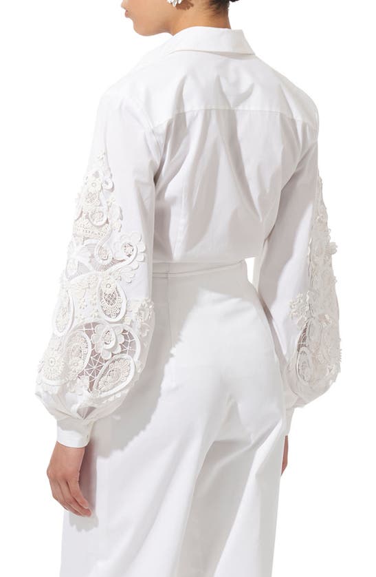 Shop Carolina Herrera Lace Embellished Button-up Shirt In White