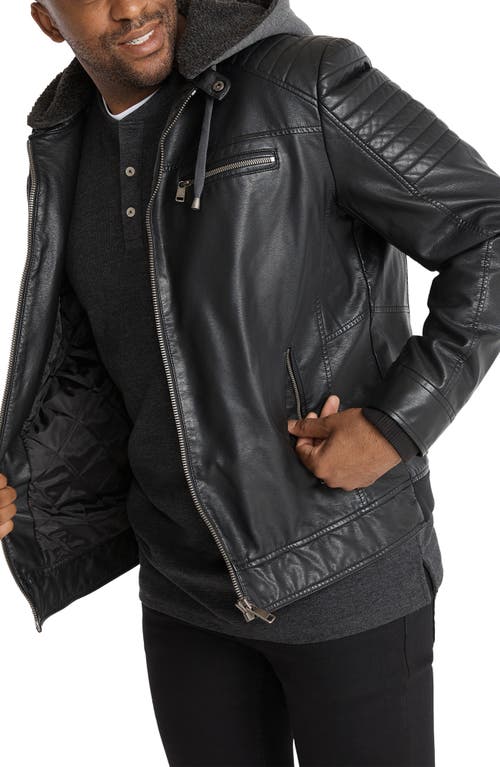 JOHNNY BIGG JOHNNY BIGG DANE FAUX LEATHER BIKER JACKET WITH REMOVABLE HOOD 