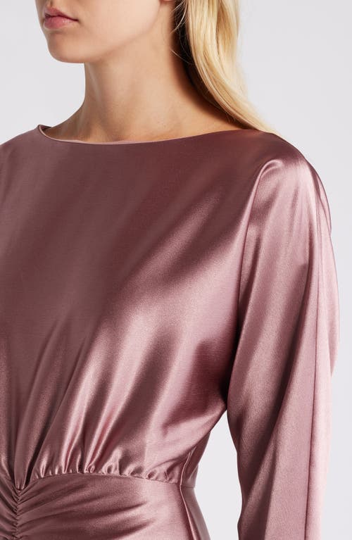 Shop Julia Jordan Long Sleeve Satin Cocktail Midi Dress In Mauve