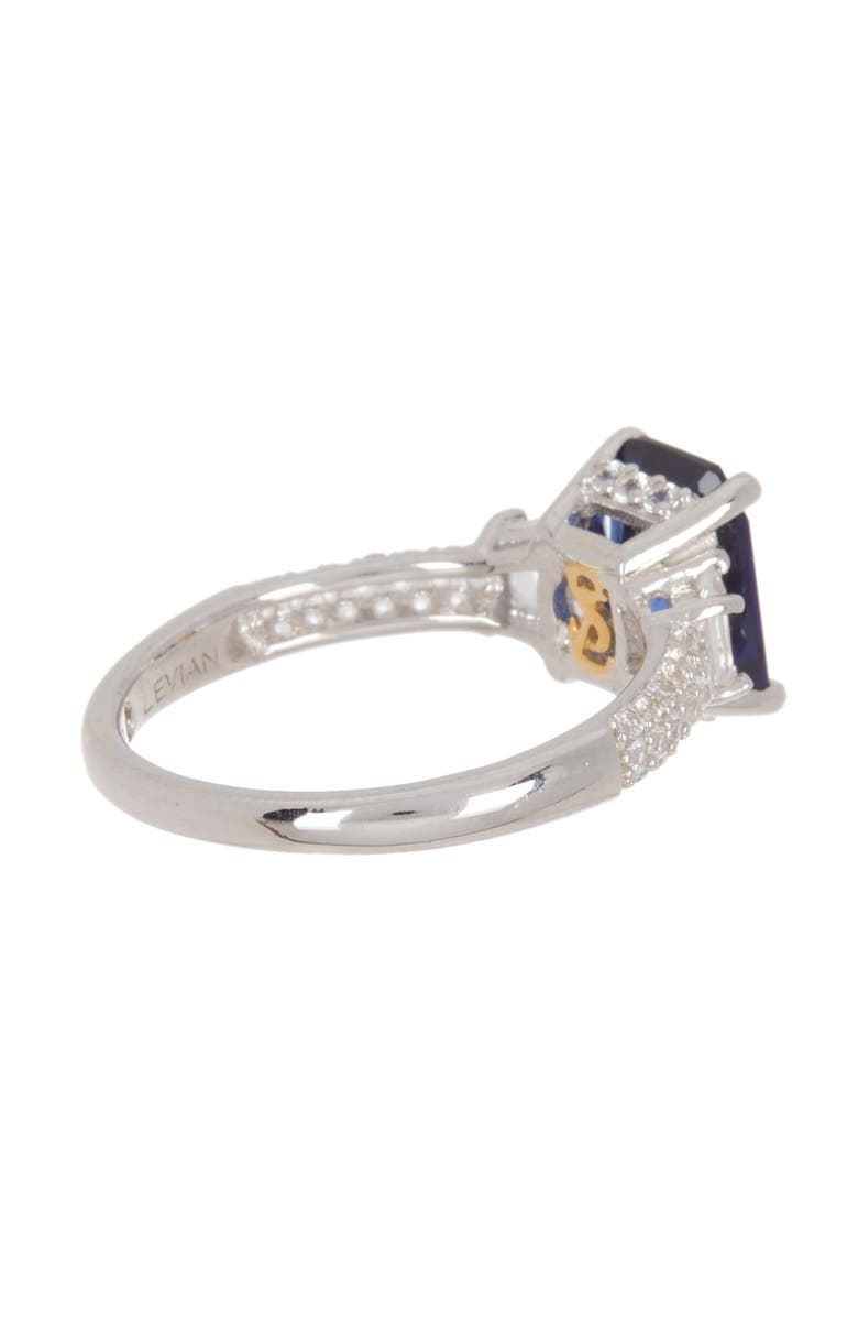 Sterling Silver Rectangular Sapphire Diamond Accent Ring - 0.02 ctw