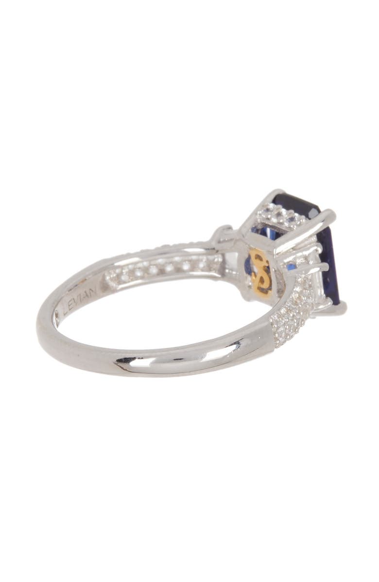 Sterling Silver Rectangular Sapphire Diamond Accent Ring - 0.02 ctw Sterling Silver Rectangular Sapphire Diamond Accent Ring - 0.02 ctw