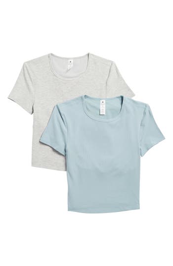 Yogalicious 2-pack Tara Heavenly Rib Crop T-shirts In Gray