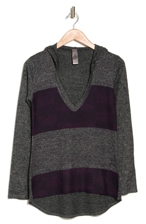 Go Couture Hooded Tunic Sweater In Grey/beetroot Purple