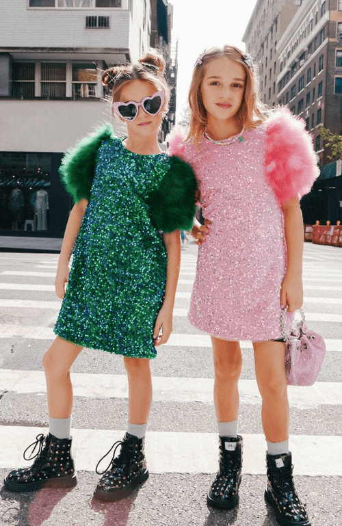 Lola + The Boys Girl's Jade's Feather Party Dress In Emerald