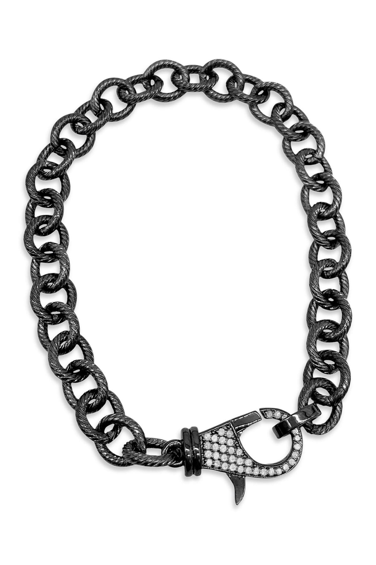 Adornia Fine Black Sterling Silver Pave Diamond Link Chain Bracelet