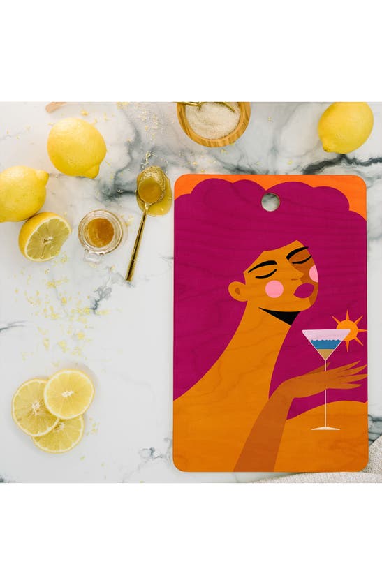 Deny Designs Summer Solstice Sip Bamboo Cutting Board In Orange