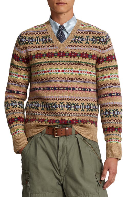 1920s Men’s Sweaters, Cardigans, Knitwear Polo Ralph Lauren Fair Isle Wool Sweater in Camel Combo at Nordstrom Size Xx-Large $398.00 AT vintagedancer.com