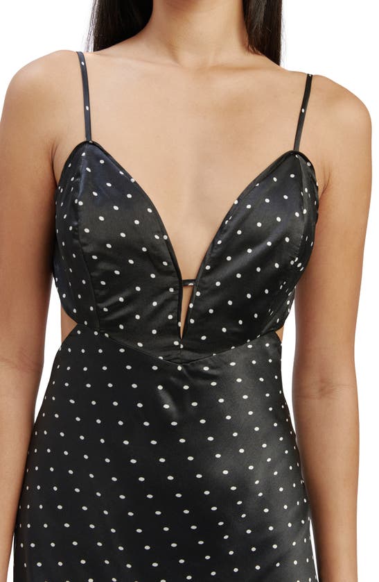 Shop Bardot Karlotta Polka Dot Cutout Satin Maxi Slipdress In Black Spot