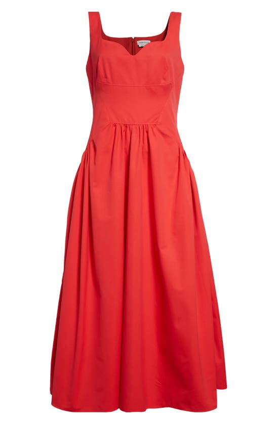 Shop Alexander Mcqueen Sleeveless Cotton Poplin Midi Dress In Lust Red