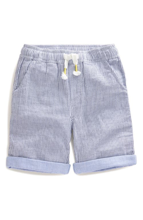 Mini Boden Kids' Stripe Cotton Vacation Shorts In College Navy Ticking