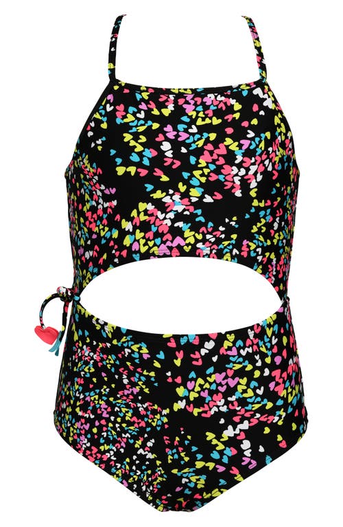 Hobie Kids' Cutout Heart One-Piece Swimsuit in Black at Nordstrom, Size 12