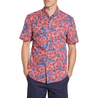 Reyn Spooner Hibiscus Orchard Tailored Fit Floral Short Sleeve Button-Down Shirt, Red