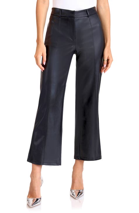 Topshop Tall faux leather super wide tailored pants in black