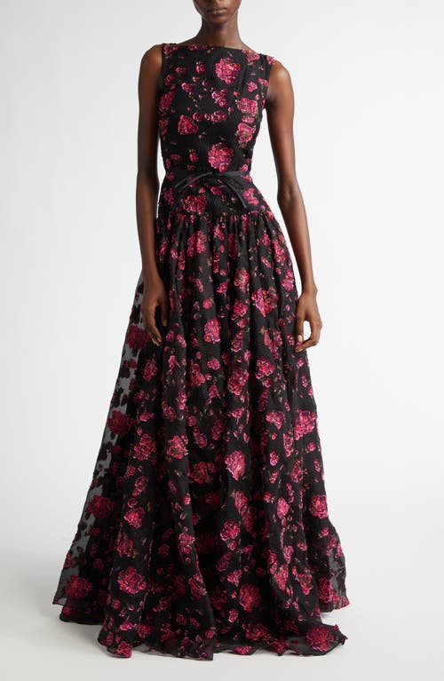 Shop Erdem Floral Fil Coupé Gown In Black