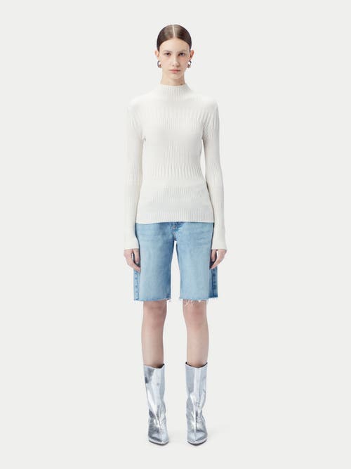 Gobi Mongolian Cashmere High-neck Ribbed Cotton Silk Cashmere Blend Sweater In Whisper White