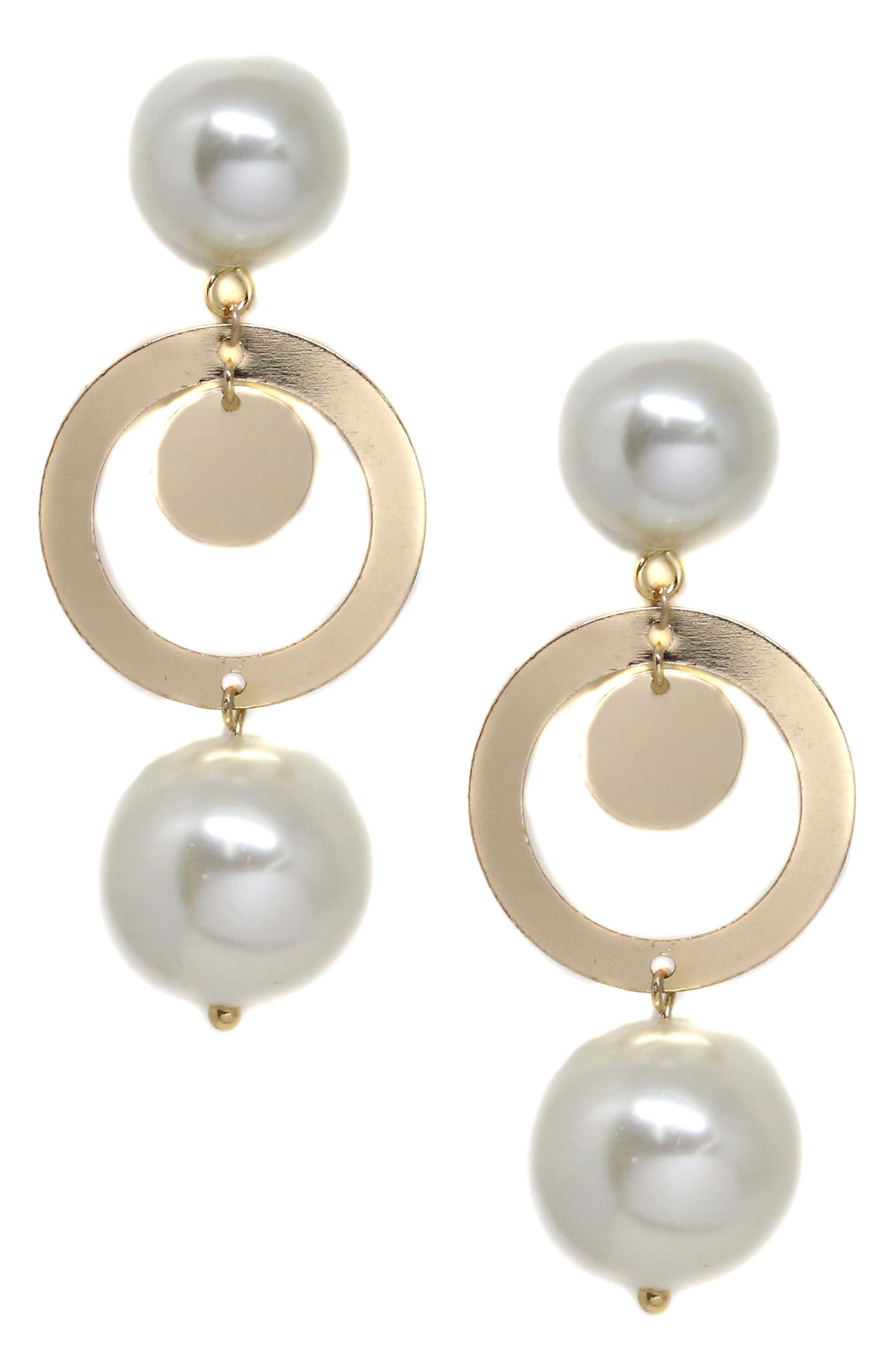 Ettika Imitation Pearl Disc Drop Earrings Nordstrom