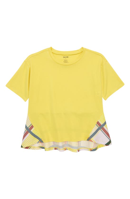Open Edit Kids' Solid & Plaid Organic Cotton Top In Olive Acacia- Check Plaid