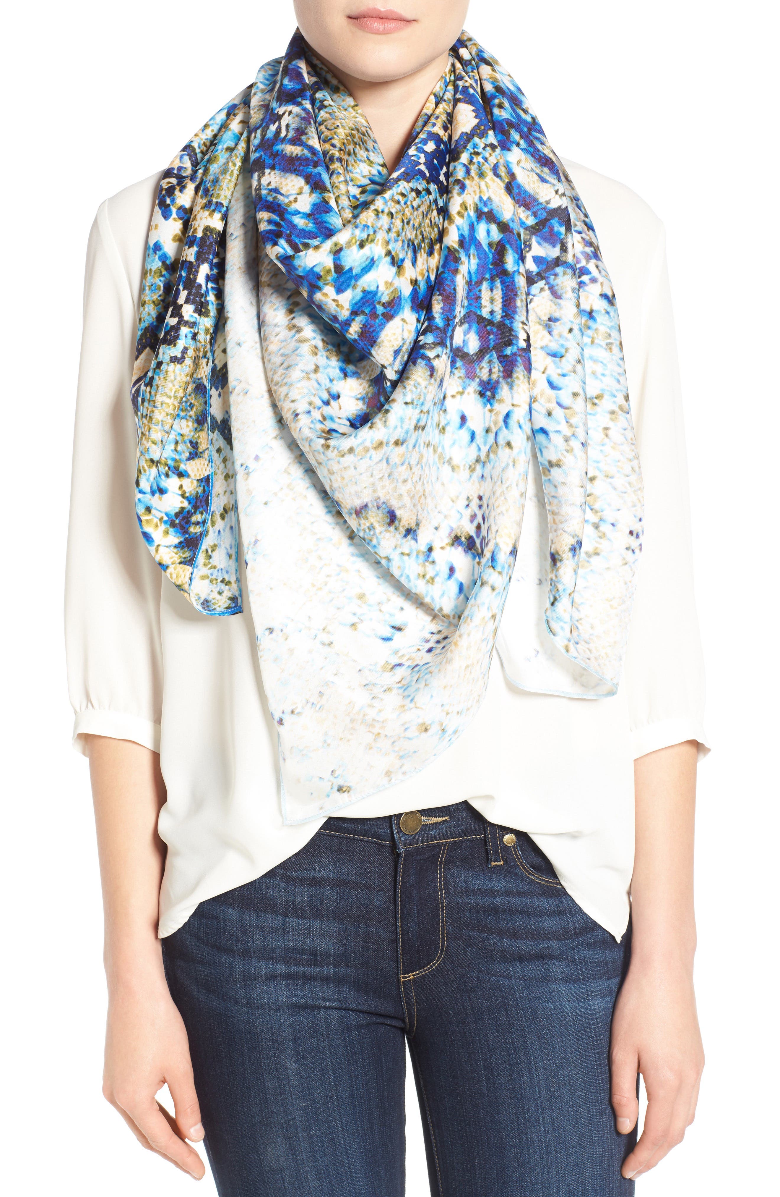 Nordstrom Washed Reptile Print Square Silk Scarf Nordstrom