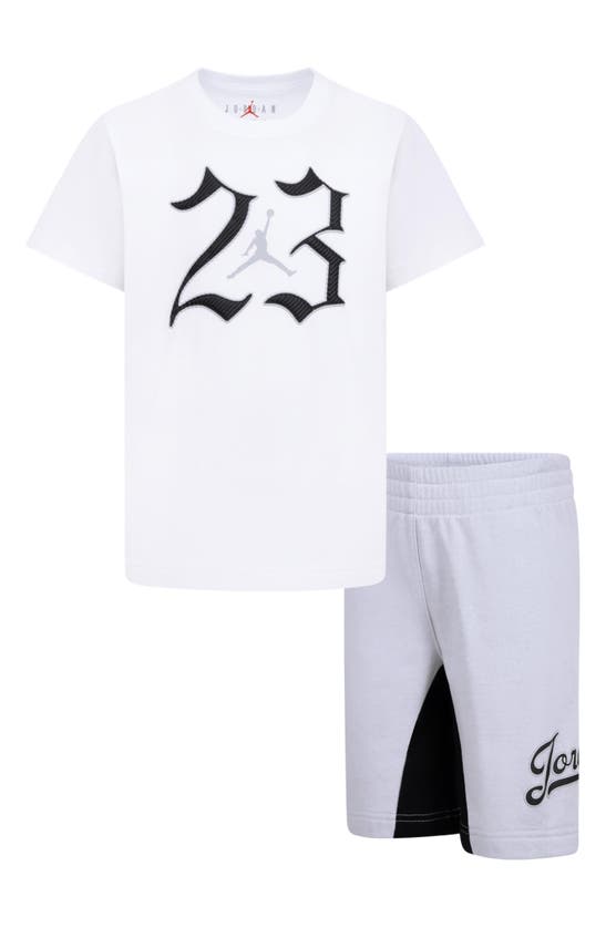 Shop Jordan Kids' Mvp 23 Appliqué T-shirt & Sweat Shorts Set In Pure Platinum Heather