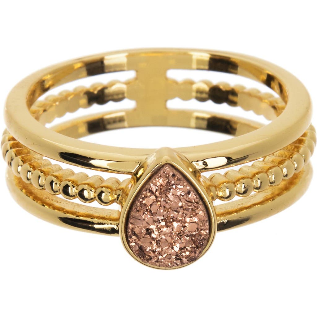 Covet Teardrop Druzy Multi Band Stacked Ring In Rose Gold