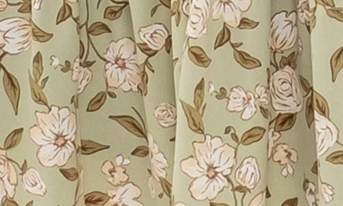 August Sky Floral Smocked Short Sleeve Midi Dress In Light Olive Multi