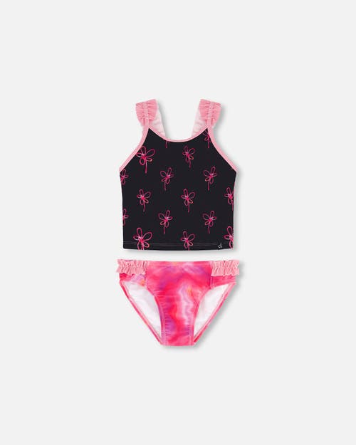 Deux Par Deux Little Girl's Two Piece Swimsuit Black Printed Swirl Flowers at Nordstrom