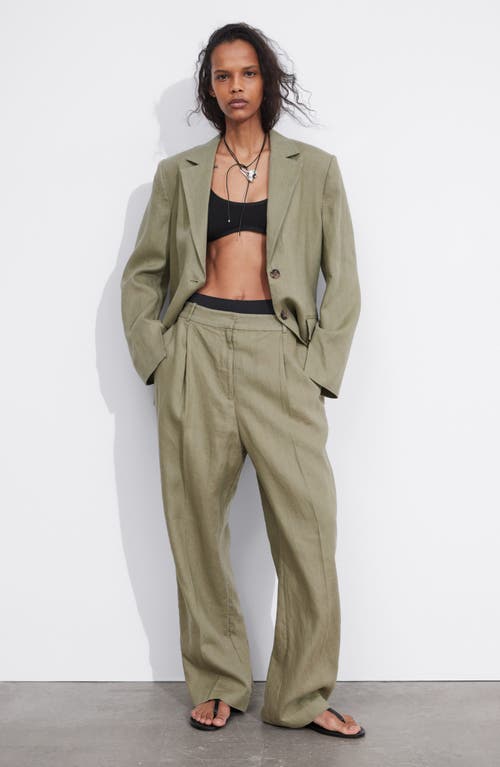 Shop & Other Stories Wide Leg Linen Pants In Khaki Green Medium D