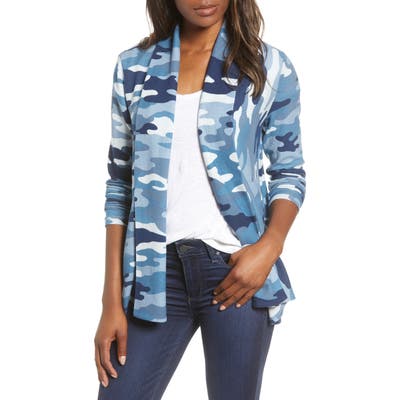 Petite Gibson Open Front Fleece Cardigan, Blue