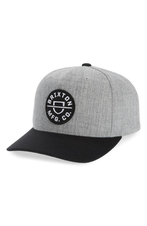 Shop Brixton Crest Snapback Baseball Cap In Heather Grey/black