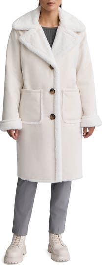 MidLengthFauxShearlingLinedThreeButtonCoat