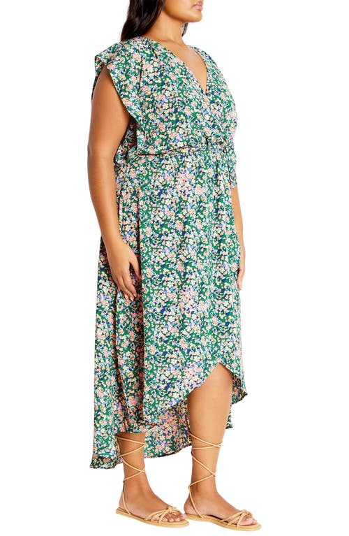 Shop City Chic Ditsy Floral Wrap Front Maxi Dress In Green Fl Fields