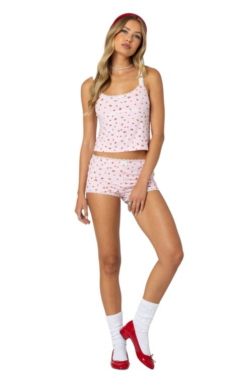 Shop Edikted Strawberry Print Micro Shorts In Pink