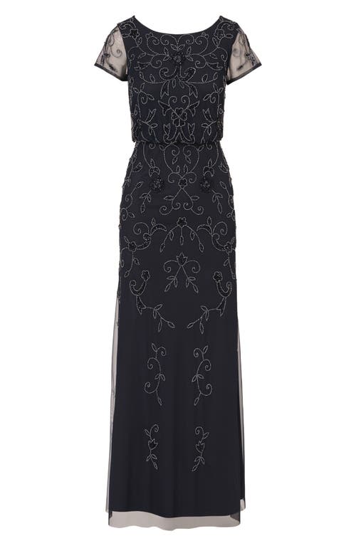 Shop Adrianna Papell Beaded Mesh Gown In Midnight