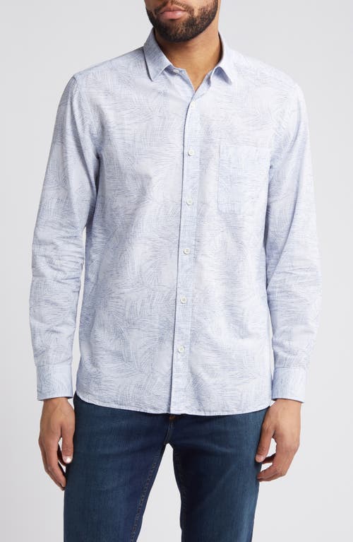Frond Jacquard Cotton & Linen Button-Up Shirt in Blue