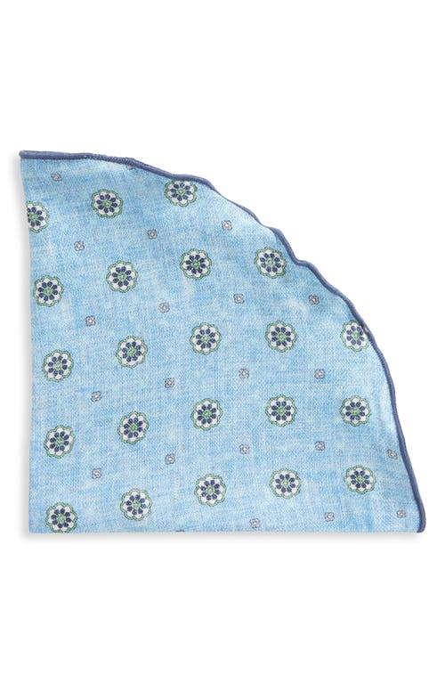 Neat & Floral Print Reversible Silk Pocket Circle in Blue