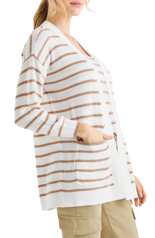 Shop Splendid Luna Stripe Rib Cardigan In Fawn/white