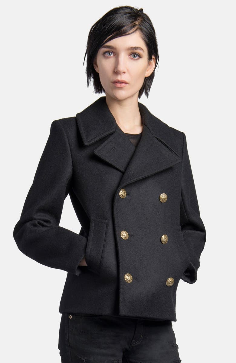 Saint Laurent Double Breasted Wool Peacoat | Nordstrom