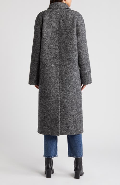 Shop Rag & Bone Thea Double Breasted Virgin Wool Herringbone Coat In Black Herringbone