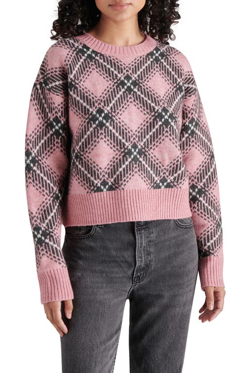 Shop Steve Madden Becka Argyle Crewneck Sweater In Mauve Multi