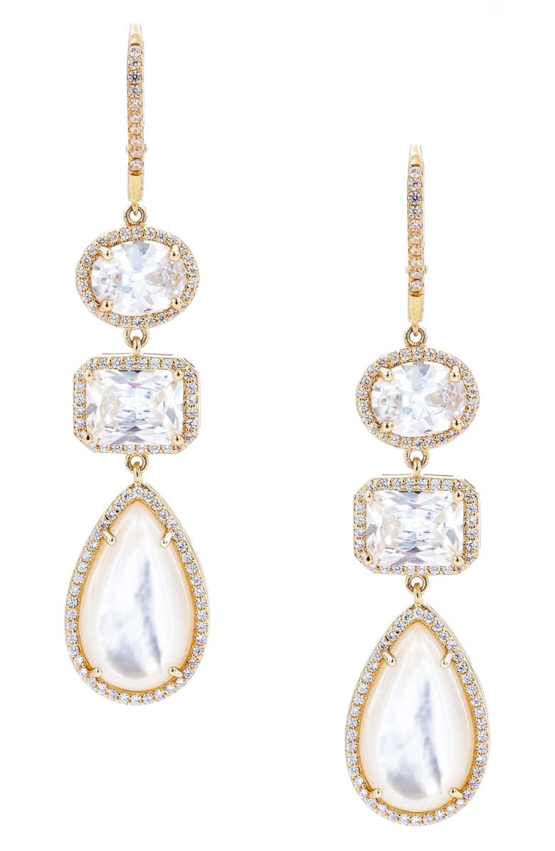 NINA Haloed Triple Drop Earrings, Main, color, GOLD/ WHITE CZ/ MOP