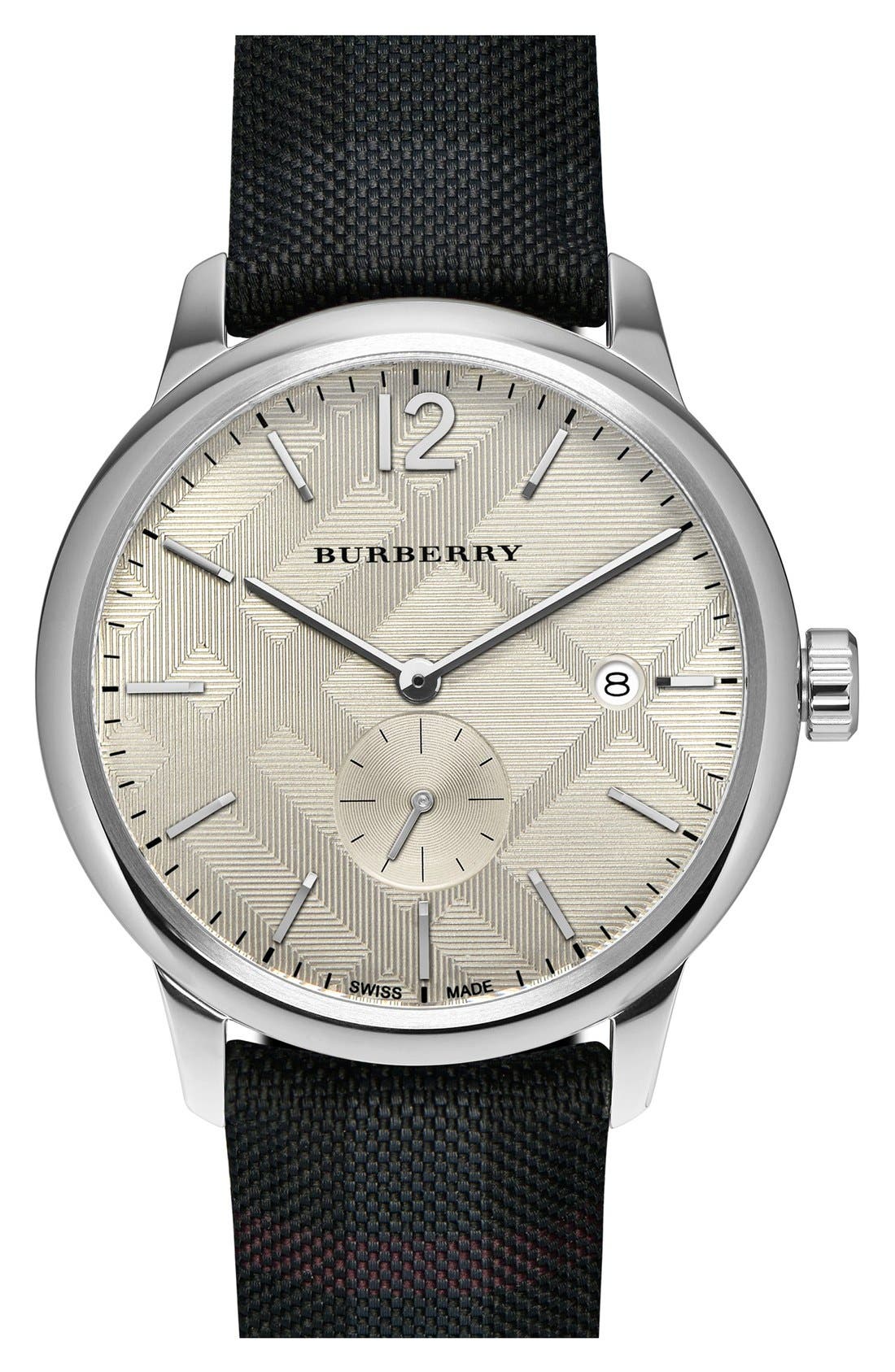 burberry check stamped round dial watch