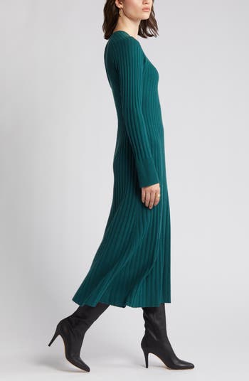 Rib Long Sleeve Midi Sweater Dress