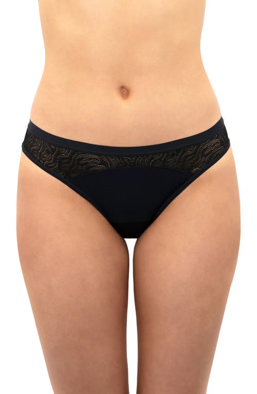 Period & Leakproof Light Absorbency Lace Thong in Volcanic Black
